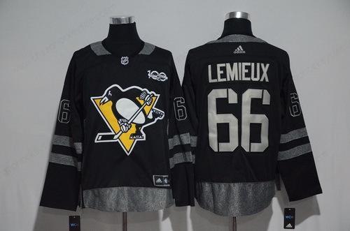 Men’s Pittsburgh Penguins #66 Mario Lemieux Black 100Th Anniversary Stitched NHL 2017 Adidas Hockey Jersey