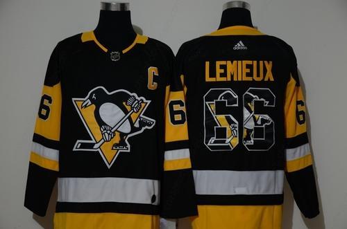 Men’s Pittsburgh Penguins #66 Mario Lemieux Black With Team Logo Adidas Stitched NHL Jersey