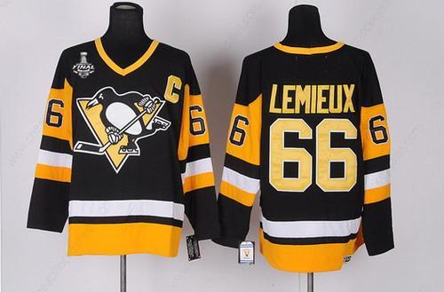 Men’s Pittsburgh Penguins #66 Mario Lemieux Retired Black Throwback CCM 2017 Stanley Cup NHL Finals C Patch Jersey