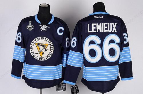 Men’s Pittsburgh Penguins #66 Mario Lemieux Retired Navy Blue Third 2017 Stanley Cup NHL Finals C Patch Jersey