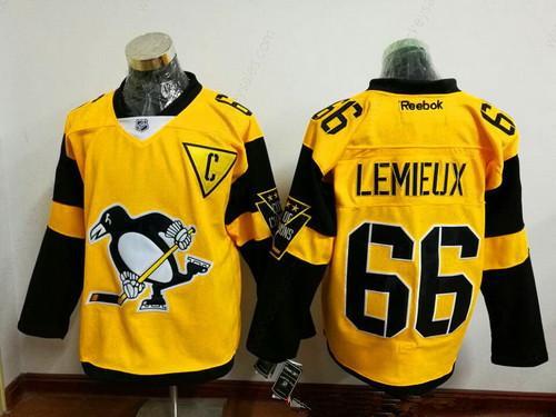 Men’s Pittsburgh Penguins #66 Mario Lemieux Yellow 2017 Stadium Series Stitched NHL Reebok Hockey Jersey