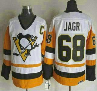 Men’s Pittsburgh Penguins #68 Jaromir Jagr 1988-89 White CCM Vintage Throwback Jersey