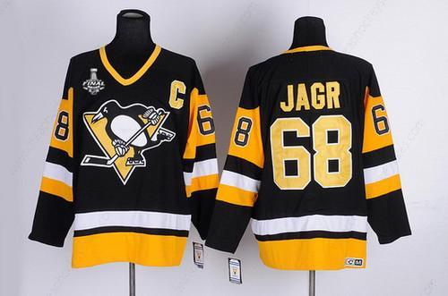 Men’s Pittsburgh Penguins #68 Jaromir Jagr Retired Black Throwback CCM 2017 Stanley Cup NHL Finals C Patch Jersey