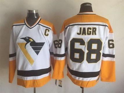 Men’s Pittsburgh Penguins #68 Jaromir Jagr White CCM Vintage Throwback Jersey