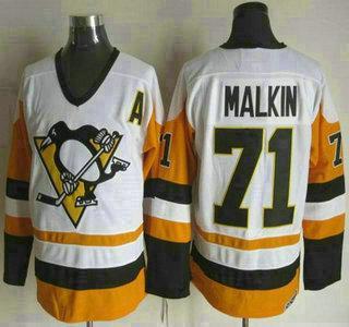 Men’s Pittsburgh Penguins #71 Evgeni Malkin 1988-89 White CCM Vintage Throwback Jersey