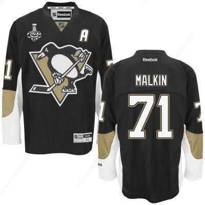 Men’s Pittsburgh Penguins #71 Evgeni Malkin Black Team Color 2017 Stanley Cup NHL Finals A Patch Jersey