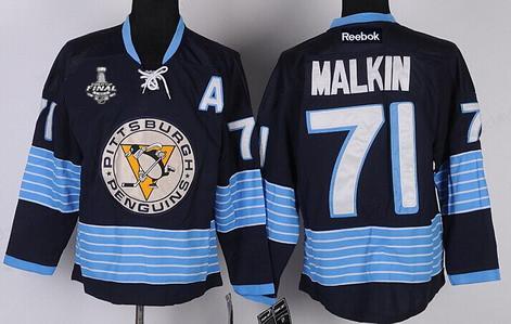 Men’s Pittsburgh Penguins #71 Evgeni Malkin Navy Blue Third 2017 Stanley Cup NHL Finals A Patch Jersey