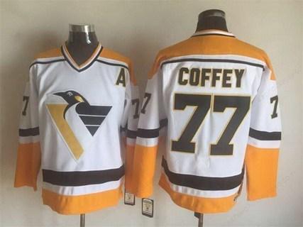 Men’s Pittsburgh Penguins #77 Paul Coffey 1992-93 White CCM Vintage Throwback Jersey