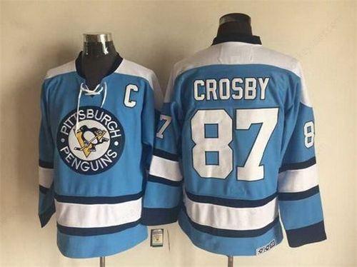 Men’s Pittsburgh Penguins #87 Sidney Crosby 1960 Light Blue CCM Vintage Throwback Hockey Jersey