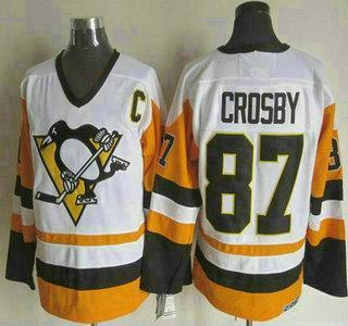 Men’s Pittsburgh Penguins #87 Sidney Crosby 1988-89 White CCM Vintage Throwback Jersey