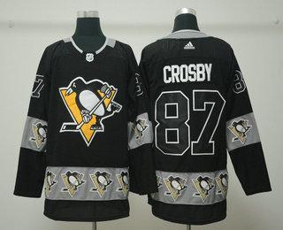 Men’s Pittsburgh Penguins #87 Sidney Crosby Black Team Logos Fashion Adidas Jersey