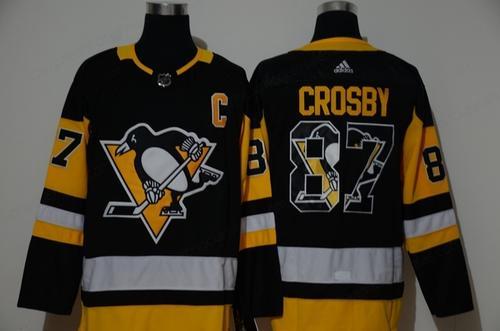 Men’s Pittsburgh Penguins #87 Sidney Crosby Black With Team Logo Adidas Stitched NHL Jersey