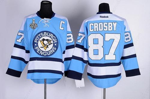 Men’s Pittsburgh Penguins #87 Sidney Crosby Light Blue 2017 Stanley Cup NHL Finals C Patch Jersey