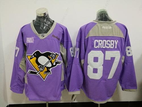 Men’s Pittsburgh Penguins #87 Sidney Crosby Purple Pink Hockey Fights Cancer Practice Stitched NHL Reebok Hockey Jersey