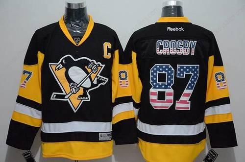 Men’s Pittsburgh Penguins #87 Sidney Crosby Reebok Black Third NHL Usa Flag Fashion Jersey