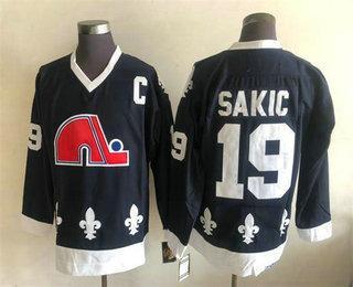 Men’s Quebec Nordiques #19 Joe Sakic Black CCM Throwback Stitched NHL Jersey