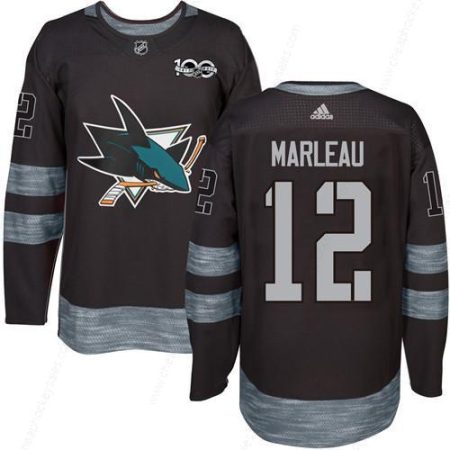 Men’s San Jose Sharks #12 Patrick Marleau Black 100Th Anniversary Stitched NHL 2017 Adidas Hockey Jersey