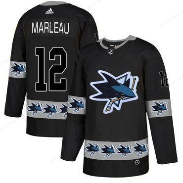 Men’s San Jose Sharks #12 Patrick Marleau Black Team Logos Fashion Adidas Jersey