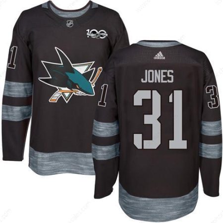 Men’s San Jose Sharks #31 Martin Jones Black 100Th Anniversary Stitched NHL 2017 Adidas Hockey Jersey