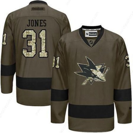 Men’s San Jose Sharks #31 Martin Jones Reebok Green Camo Player Jersey