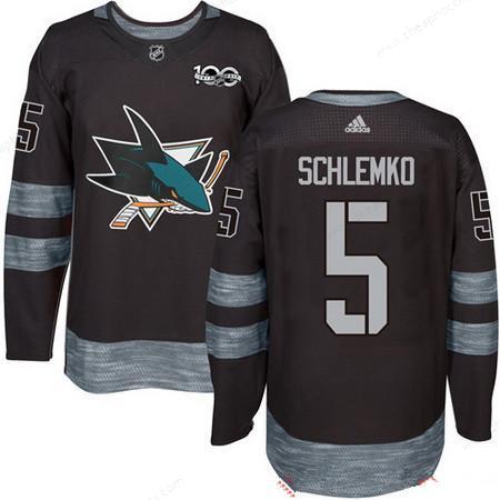 Men’s San Jose Sharks #5 David Schlemko Black 100Th Anniversary Stitched NHL 2017 Adidas Hockey Jersey