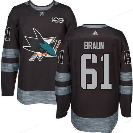 Men’s San Jose Sharks #61 Justin Braun Black 100Th Anniversary Stitched NHL 2017 Adidas Hockey Jersey