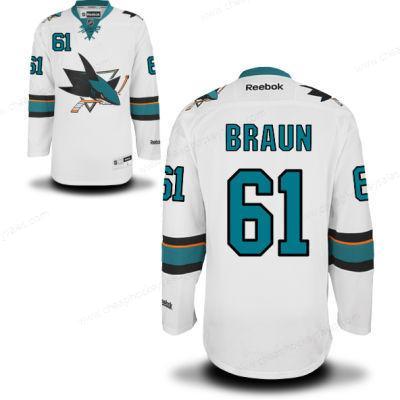 Men’s San Jose Sharks #61 Justin Braun White Away Hockey Jersey