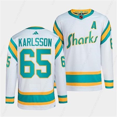 Men’s San Jose Sharks #65 Erik Karlsson White 2022 Reverse Retro Stitched Jersey