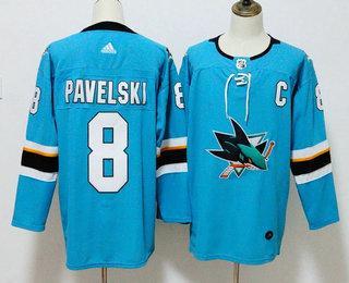 Men’s San Jose Sharks #8 Joe Pavelski Teal Blue 2017-2018 Hockey Stitched NHL Jersey