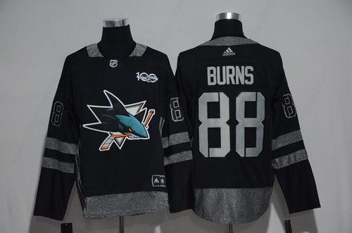 Men’s San Jose Sharks #88 Brent Burns Black 100Th Anniversary Stitched NHL 2017 Adidas Hockey Jersey