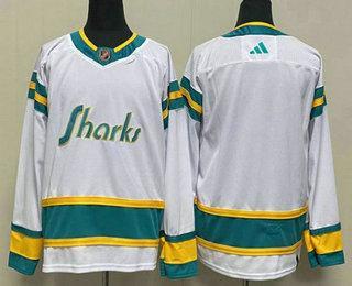 Men’s San Jose Sharks Blank White 2022 Reverse Retro Stitched Jersey