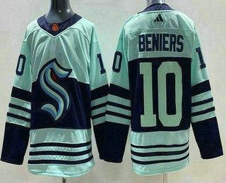 Men’s Seattle Kraken #10 Matthew Beniers Light Green 2022 Reverse Retro Authentic Jersey