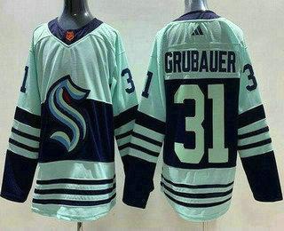 Men’s Seattle Kraken #31 Philipp Grubauer Light Green 2022 Reverse Retro Authentic Jersey