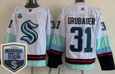 Men’s Seattle Kraken #31 Philipp Grubauer White 2021-22 Season Inaugural Authentic Jersey