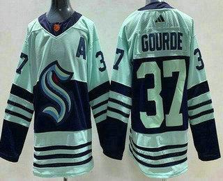 Men’s Seattle Kraken #37 Yanni Gourde Light Green 2022 Reverse Retro Authentic Jersey