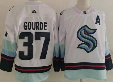 Men’s Seattle Kraken #37 Yanni Gourde White Authentic Jersey