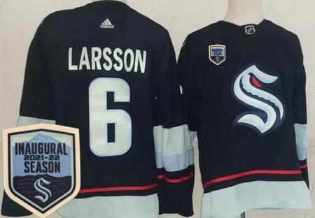 Men’s Seattle Kraken #6 Adam Larsson Navy 2021-22 Season Inaugural Authentic Jersey