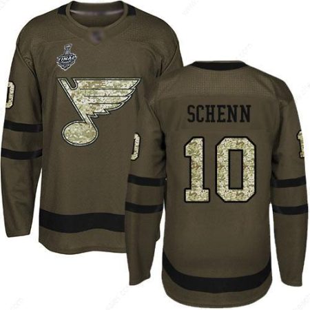 Men’s St. Louis Blues #10 Brayden Schenn Green Salute To Service 2019 Stanley Cup Final Bound Stitched Hockey Jersey