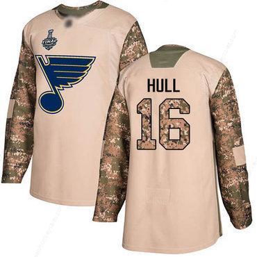 Men’s St. Louis Blues #16 Brett Hull Camo Authentic 2017 Veterans Day 2019 Stanley Cup Final Bound Stitched Hockey Jersey