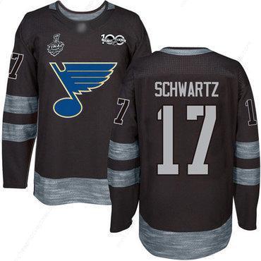 Men’s St. Louis Blues #17 Jaden Schwartz Black 1917-2017 100Th Anniversary 2019 Stanley Cup Final Bound Stitched Hockey Jersey