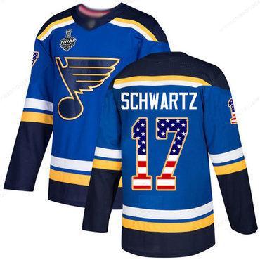 Men’s St. Louis Blues #17 Jaden Schwartz Blue Home Authentic Usa Flag 2019 Stanley Cup Final Bound Stitched Hockey Jersey