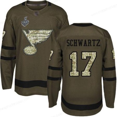 Men’s St. Louis Blues #17 Jaden Schwartz Green Salute To Service 2019 Stanley Cup Final Bound Stitched Hockey Jersey