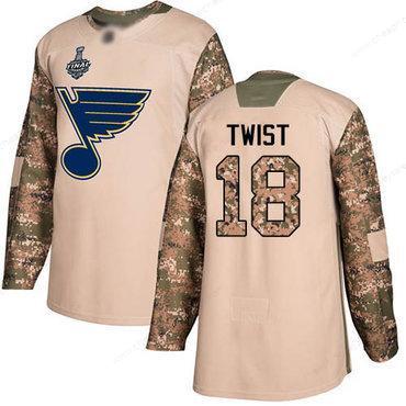 Men’s St. Louis Blues #18 Tony Twist Camo Authentic 2017 Veterans Day 2019 Stanley Cup Final Bound Stitched Hockey Jersey