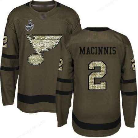 Men’s St. Louis Blues #2 Al Macinnis Green Salute To Service 2019 Stanley Cup Final Bound Stitched Hockey Jersey