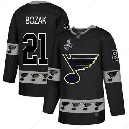 Men’s St. Louis Blues #21 Tyler Bozak Black Authentic Team Logo Fashion 2019 Stanley Cup Final Bound Stitched Hockey Jersey