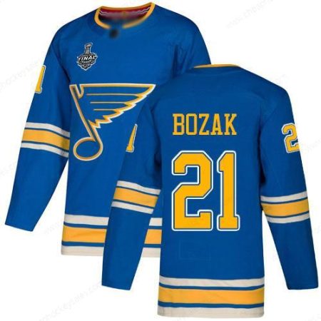 Men’s St. Louis Blues #21 Tyler Bozak Blue Alternate Authentic 2019 Stanley Cup Final Bound Stitched Hockey Jersey