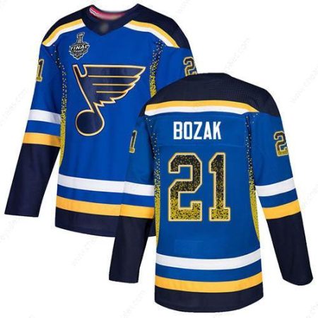 Men’s St. Louis Blues #21 Tyler Bozak Blue Home Authentic Drift Fashion 2019 Stanley Cup Final Bound Stitched Hockey Jersey