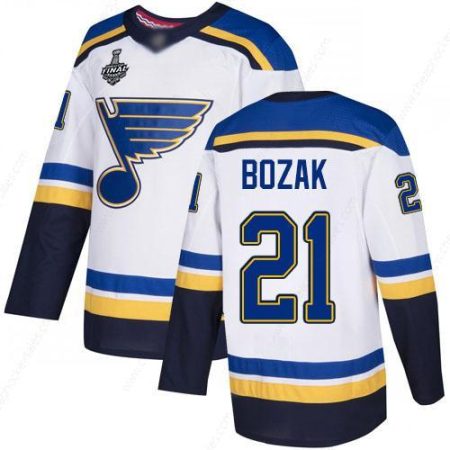 Men’s St. Louis Blues #21 Tyler Bozak White Road Authentic 2019 Stanley Cup Final Bound Stitched Hockey Jersey