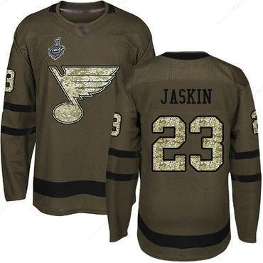 Men’s St. Louis Blues #23 Dmitrij Jaskin Green Salute To Service 2019 Stanley Cup Final Bound Stitched Hockey Jersey