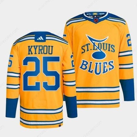 Men’s St. Louis Blues #25 Jordan Kyrou Yellow 2022-23 Reverse Retro Stitched Jersey